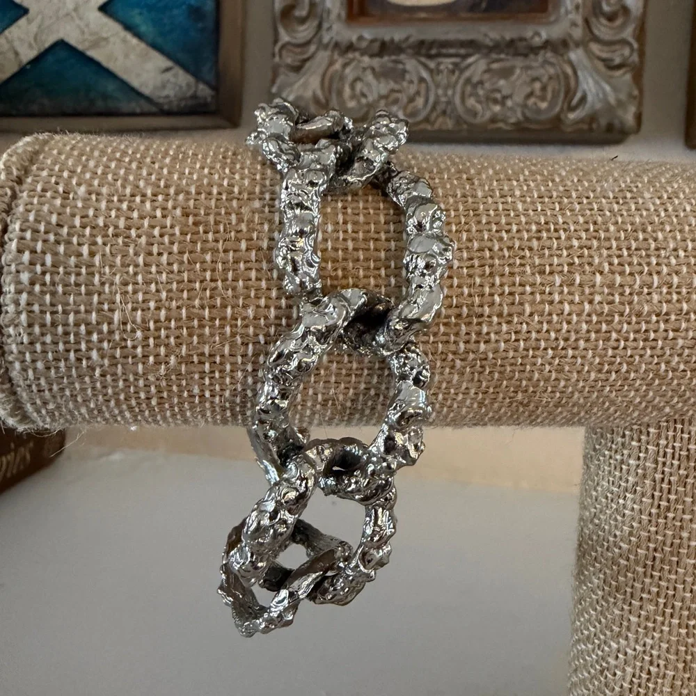 Vintage‎ Modernist Brutalist Chain Bracelet Silver Tone